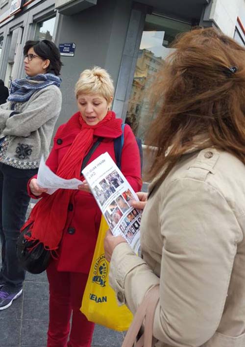 Human Rights activists rally in front of the EU Parliament to denounce the MKO