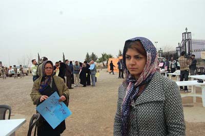 Hooriyeh sister of Somaye Mohammadi [imprisoned in Camp Ashraf by MKO]outside camp New Iraq (Ashraf), February 2010